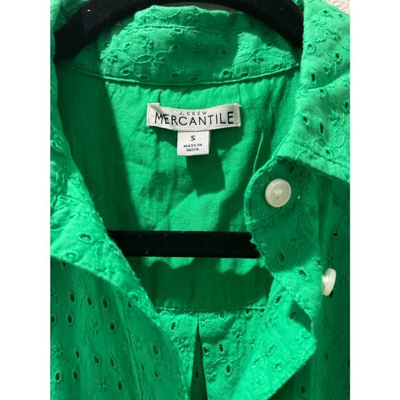 J. CREW MERCANTILE Green Eyelet Tie Front Collared Embroidered Dress Size S - Picture 4 of 7